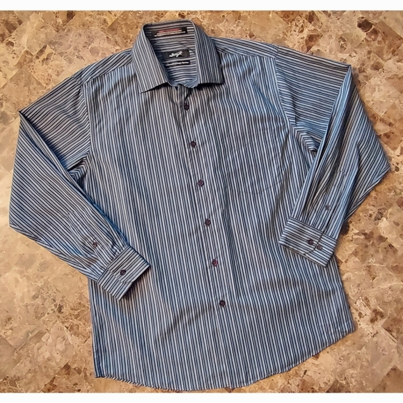 Forsyth mens blue stripe dress shirt, neck size 16, GUC - Picture 1 of 6